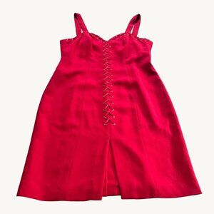Alberto Makali Size 10 Red Sleeveless Lace Up Sweetheart Neck Knee Length Dress